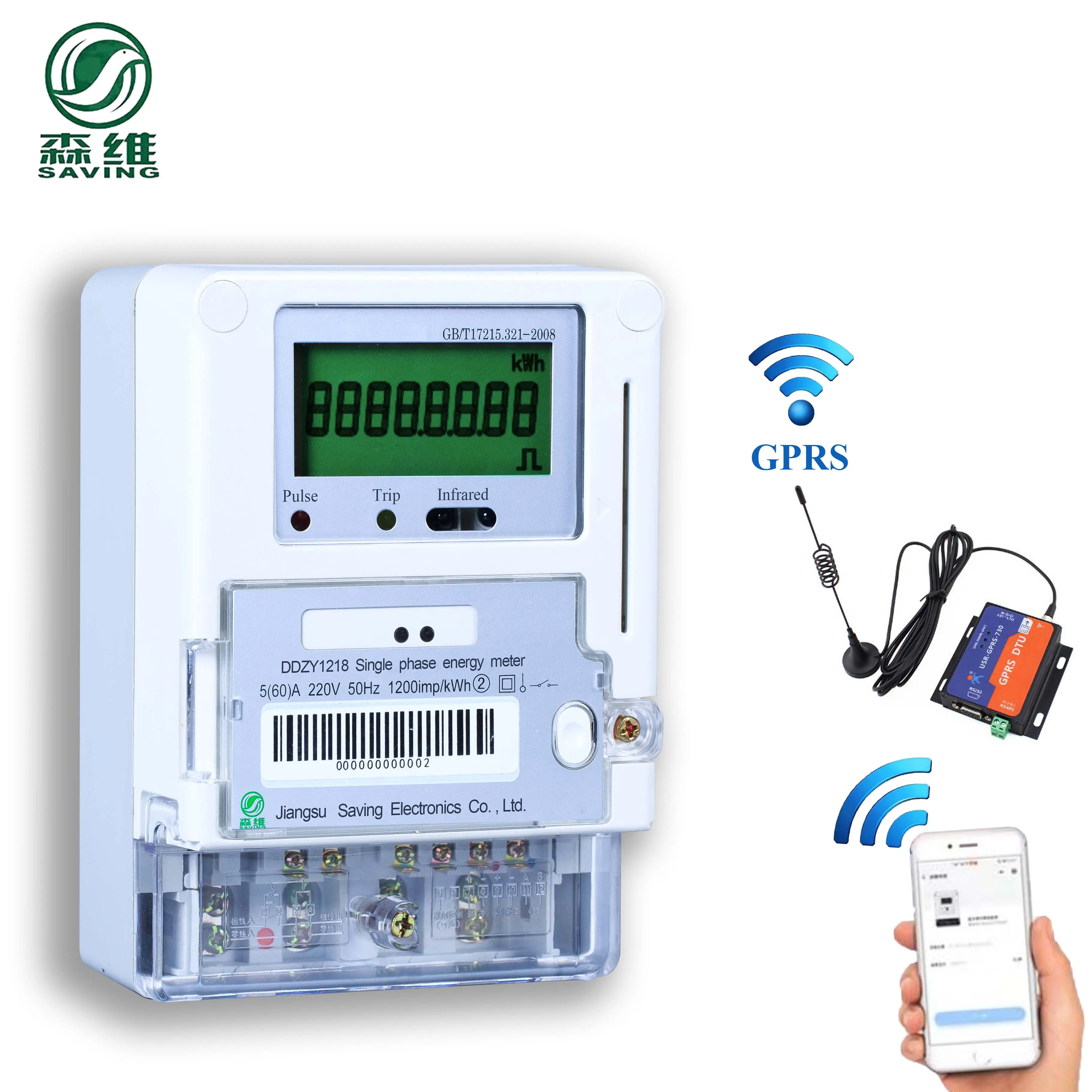 SAVING Electricity Energy Meter Single Phase GprsRs485 Communication Iot Energy Meter Ic Smart Prepaid Electric Meter