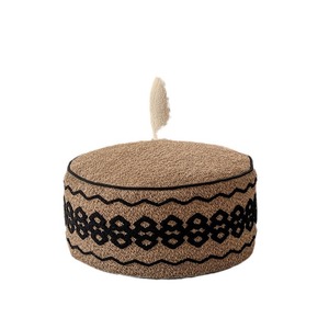 Pouf Marocchino con Ricamo Geometrico, Sgabello per Cambio Scarpe, Cuscino Tatami in Tessuto, Stile Mid-Century Moderno, Artigianale per Interni - Product Image 4