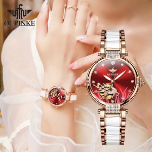 นาฬิกาข้อมือจักรกล OUPINKE 3211 สำหรับผู้หญิง สายสแตนเลสเซรามิกหรูหรา สีโรสโกลด์ ประดับเพชร นาฬิกาผู้หญิง reloj mujer - Product Image 4