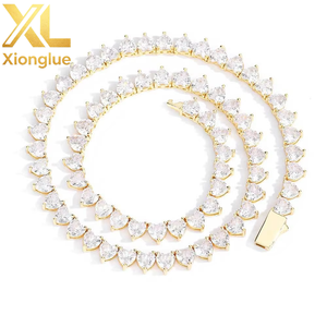 New Style Hiphop Jewelry 18K Gold Plated <b>Iced</b> <b>Out</b> Tennis <b>Chain</b> Heart Shape Cubic Zirconia Tennis <b>Chain</b> Necklace for Women - Product Image 4