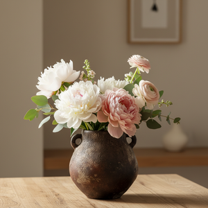 Vase en <span class=keywords><strong>terre</strong></span> <span class=keywords><strong>cuite</strong></span> vintage fait main avec double anse, style rustique, pour décoration de table - Product Image 1