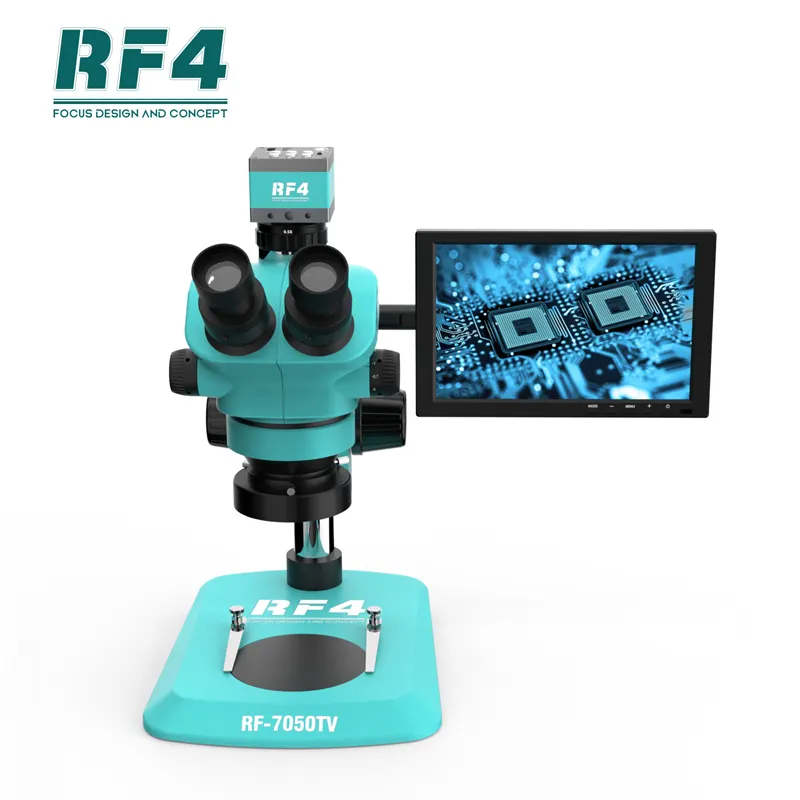 Rf4 trinocular HD kính hiển vi 7-50x liên tục Zoom 2K máy ảnh 10.1 inch màn hình điện tử PCB sửa chữa RF7050TV-2KC2-S010