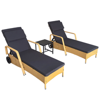 Chaise longue d'extérieur réglable en rotin avec table d'appoint, transat de patio avec coussin pour piscine, jardin, hôtel