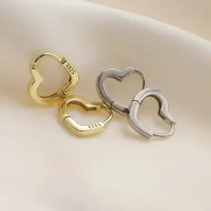 Mini pendientes ajustables con letras talladas, Plata de Ley 925, corazón hueco, chapado en oro de 18K