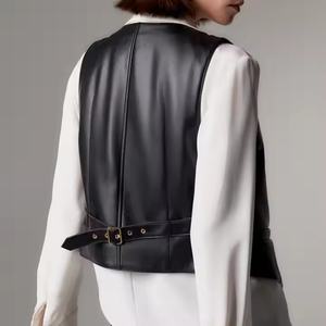 Nouvel Arrivage Ensemble Deux Pièces Femme en Cuir de Haute Qualité : Gilet Sans Manches Décontracté et Mini-Jupe Trapèze en Cuir - Product Image 2