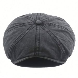 Wholesale Spring Autumn Faded Washed Cotton 8 Panels Newsboy Cap Fitted Vintage Washed Men Beret <b>Hat</b> - Product Image 2