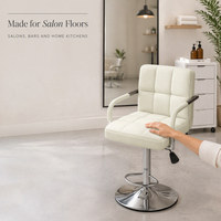 Chaise de bar à hauteur de comptoir avec accoudoirs, tabouret rembourré en cuir PU à points carrés pour îlot de cuisine, salle à manger, café, bar