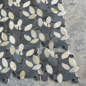Mosaïque de marbre de luxe découpée au jet d'eau, motif floral en médaillon, pour la décoration des sols et des murs d'hôtels et de villas - Product Image 2