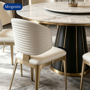 Luxury Beige Upholstered Dining Chair with Gold Metal <b>Legs</b> Elegant Tufted Back Side Chair for Dining Room - Product Image 2