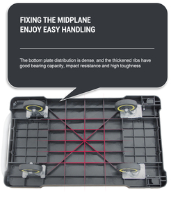 Carro de plástico resistente de cuatro ruedas con asa, plataforma de almacenamiento de carro de mano, remolque Dolly compatible con OEM, carro de compras plegable - Product Image 3