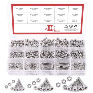<b>Screw</b> Box Set 510Pcs M2 M3 M4 Stainless Steel Hex <b>Screws</b> Nuts Metric DIN912 Class 8.8 Standard Thread - Product Image 1