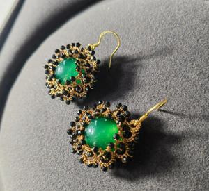 Orecchini da donna Hisera floreali vintage di tendenza, orecchini a cerchio geometrici esagerati di lusso con zirconi, fatti a mano e intrecciati - Product Image 5