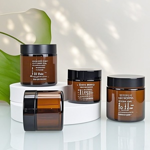 Wholesale Custom Logo 1oz-16oz Clear Amber Straight Side Glass Skin Care & Eye Cream Jars with Black Lid - Product Image 4