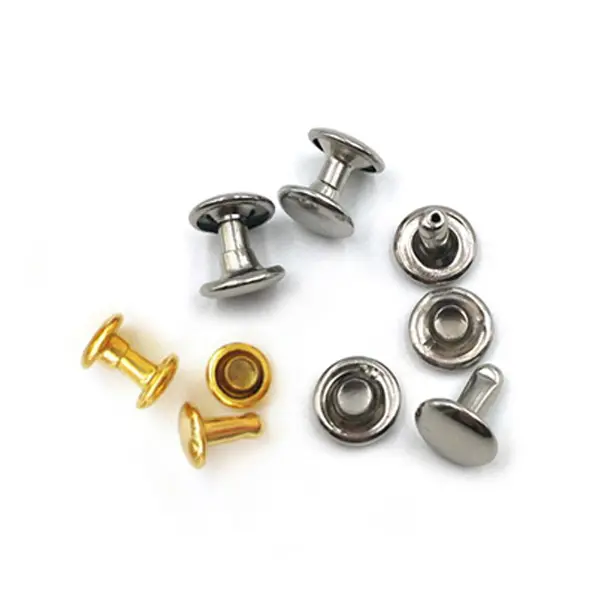 China snap rivet screws Two Side Silver Black Gold Double Head Cap Stainless Steel Brass 8 mm Chicago Hcrew For Leather