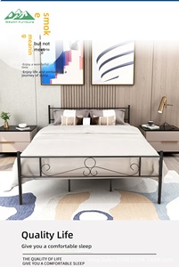 Lit double Wayon élégant en métal noir avec tête <span class=keywords><strong>de</strong></span> lit et pied <span class=keywords><strong>de</strong></span> lit ornés <span class=keywords><strong>de</strong></span> courbes pour mobilier <span class=keywords><strong>de</strong></span> chambre moderne - Product Image 2