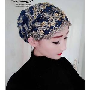 2025 New Design Fashionable gold Velvet Hot-Selling Women's Casual Lace Popular Muslim Headscarf <b>Hat</b> - Product Image 6
