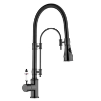 Robinet de cuisine monocommande en laiton noir, style européen, à arc haut classique, pivotant, double mode, avec douchette extractible, pour montage sur plan de travail