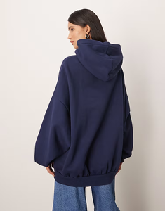 2026 Plus Size <strong>Women's</strong> Hoodies Sweatshirts 70% Cotton 30% Polyester Balloon Sleeve Oversized Premium Heavy Weight <strong>Hoodie</strong> in <strong>Navy</strong> - Product Image 3