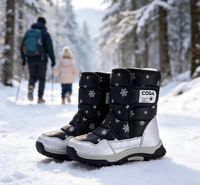Bottes d'hiver pour enfants résistantes au vent, imperméables, respirantes, thermiques, légères, motif flocon de neige, chaudes, avec fermeture velcro réglable