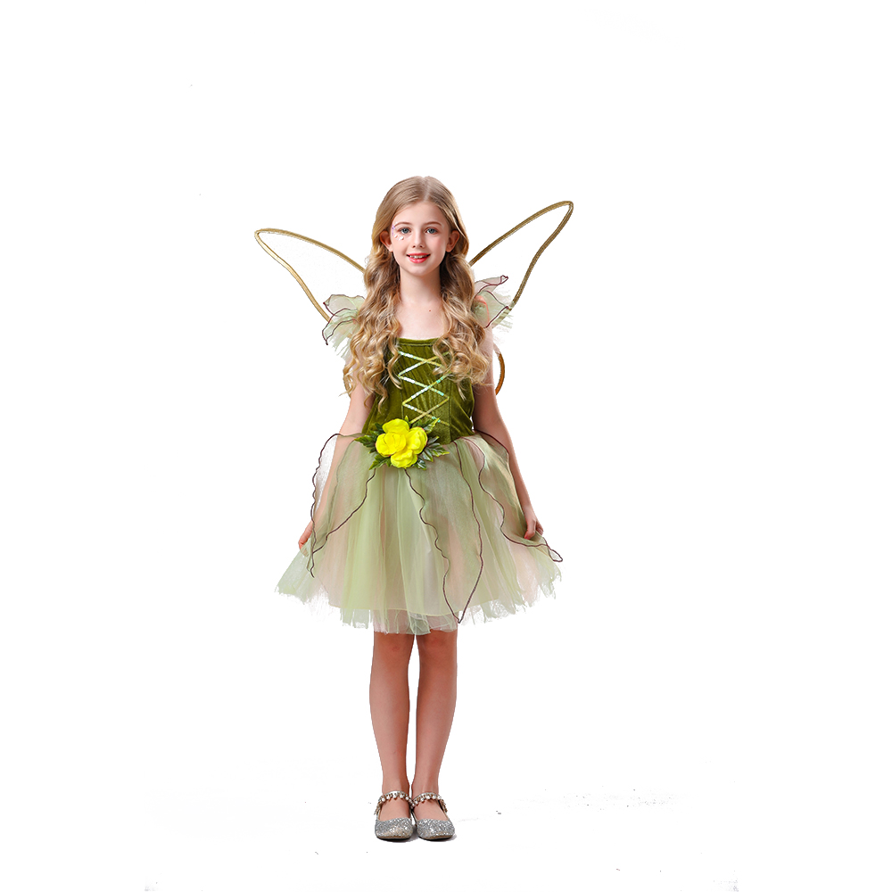 Woodland Fairy Costume Green Fantasy Dress with Wings