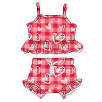 Vente en gros de haut court pour la Saint-Valentin chemise Bloomer Shorts 2 pièces ensembles de tenues d'été pour filles ensembles de salon pour enfants