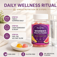 60 Comprimés Gommeux Multivitaminés pour Femmes Adultes, Vitamine B12, Zinc, Sans Gluten, Masticables, pour la Santé des Cheveux, de la Peau, des Ongles et le Soutien Immunitaire