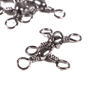Vente en gros SS031 50 pièces/sac Connecteurs à émerillons de pêche en acier inoxydable à trois voies en forme de baril - Product Image 5