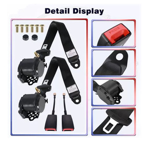 Three Point Seatbelt Adjustable Retractable Safety <b>Harness</b> For Car Van Go Kart <b>Black</b> 2 Pack - Product Image 3