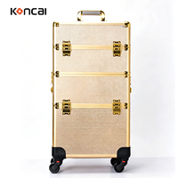 Valise à roulettes professionnelle de luxe en aluminium OEM, multifonction, grande capacité, résistante à l'eau, pour cosmétiques et beauté