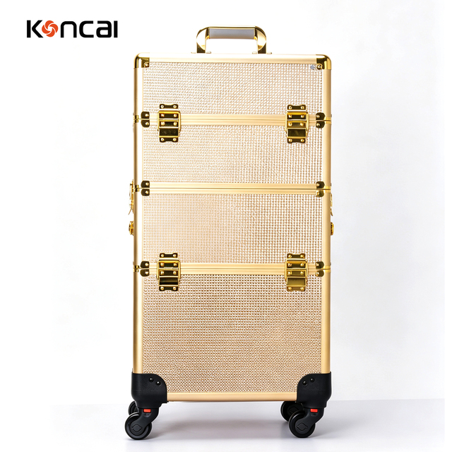 OEM Professional Luxury Aluminum Rolling Trolley Case Fashion Multi-Function Large Water Resistant Cosmetic Beauty Organizer