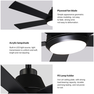 พัดลมเพดานติดไฟ LED รุ่น F51 ยี่ห้อ BaoShan สำหรับห้องนั่งเล่นในบ้าน สไตล์โมเดิร์น ขนาด 42 นิ้ว ใบพัด 5 ใบ  วัสดุโลหะ+ABS  พร้อมรีโมทคอนโทรลปรับความสว่างได้ 6 ระดับ - Product Image 5