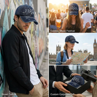 Casquette de sport réglable en denim 6 panneaux, style streetwear américain de luxe, effet vieilli, avec patch PVC floral croisé et bords bruts effet encre éclaboussée