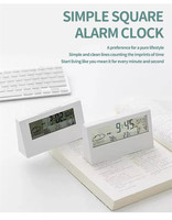 Jam Alarm Digital Desktop pintar layar transparan, jam tangan meja cuaca kalender waktu