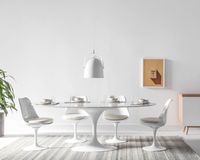 Meubles de salle à manger en pierre table à manger 8 chaises Table à manger moderne ovale blanche en marbre avec base tulipe en aluminium blanc