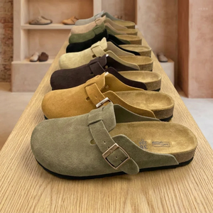Wholesale Best Quality Borkensts Solid Outdoor Flat Sandals Mule Wood Block Artificial Leather Suede Cork Fashionable Slippers - Product Image 2
