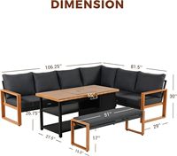 Ensemble de meubles d'extérieur 4 pièces Grand Patio avec table foyer au gaz, finition imitation bois en aluminium, design moderne, résistant aux UV, PE