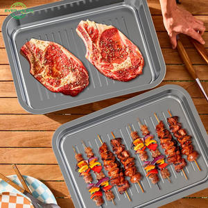 Plateau de préparation alimentaire en bambou pour barbecue, en acier inoxydable, grande capacité, plateau de préparation pour grillades, plateau de service - Product Image 5