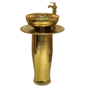 Luxury Golden Color Bathrooms Sink Porcelain Sinks Home Decoration Ceramic Gold Color Standing <strong>Vanity</strong> with <strong>Mirror</strong> - Product Image 3