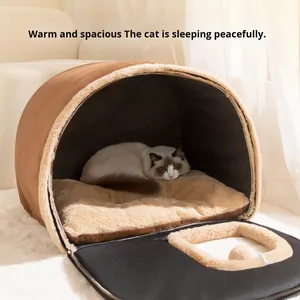 Automne hiver chaud sécurisé adulte chat nid transfrontalier Pet Villa avec niche fermée motif solide chat maison pour chats à dormir - Product Image 3