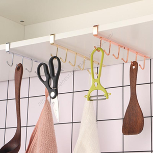 Support de rangement mural en métal EE141 pour armoire, avec crochets sous plan et pinces pour outils de nettoyage et articles divers de cuisine - Vente en gros - Product Image 6
