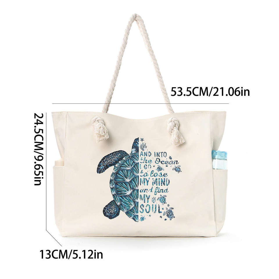 Beach Turtle Pattern XH Custom Print Summer Turtle Pattern Canvas Shoulder Beach Bag Eco ...
