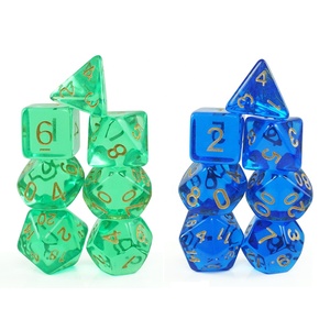 Dados poliédricos dnd personalizados, juego de dados <span class=keywords><strong>rpg</strong></span> 7 transparentes, verde, azul, d4, d6, d8, d10, d12, d20, GEMA, dados, número de oro para juego de mesa divertido - Product Image 5
