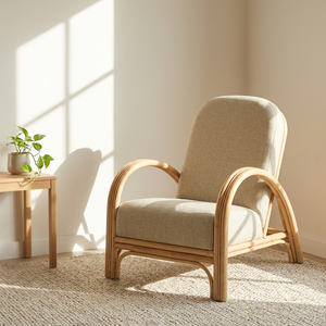 Fauteuil en rotin moderne avec coussin, dossier solide, design ergonomique, chaise de salon, style mid-century, meubles pour la maison - Product Image 1