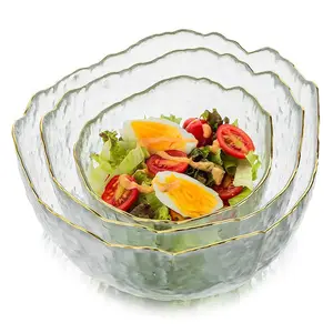 家居厨房装饰现代可爱搅拌堆叠水果打孔碗透明灰色玻璃服务沙拉碗不规则搅拌碗