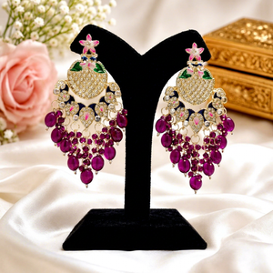Indian Traditional Meenakari Peacock <b>Earrings</b> Gold Plated Kundan Statement Chandelier Dangle <b>Earrings</b> with <b>Blue</b> Crystal Beads - Product Image 1