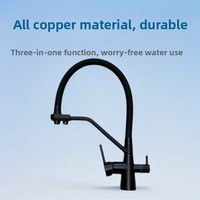 Robinet de cuisine moderne minimaliste à trois fonctions avec noyau en cuivre, double poignée, cartouche céramique, eau chaude/froide, bec orientable omnidirectionnel