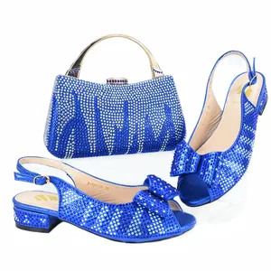 Haniye, Sandalias de tacón bajo con diamantes de imitación de estilo Nigeriano para mujer, conjunto de zapatos y bolsos de boda para mujer, zapatos de boda para novia