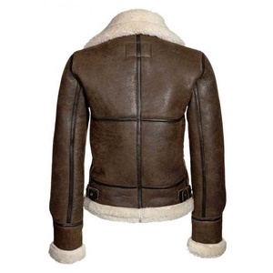 Veste de moto en cuir d'agneau véritable marron pour femme PIHA SPORTS, coupe aviateur, coupe-vent et séchage rapide, fermeture éclair pour l'hiver - Product Image 2