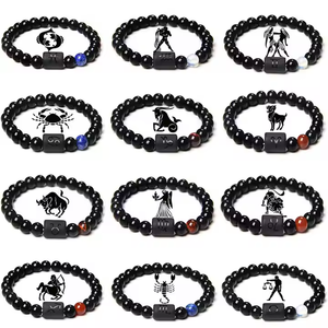 Pulsera de piedra Natural de 8mm para hombres y mujeres, ónix negro, Ojo de Tigre, obsidiana, horóscopo, encanto, pulsera elástica del zodiaco, <span class=keywords><strong>pareja</strong></span>, Unisex - Product Image 4