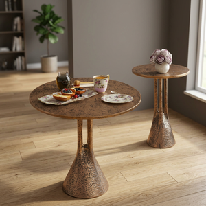 Aesthetic Choice <b>Round</b> Coffee <b>Table</b> With <b>Gold</b> Textured Base And Antique Finish For Living Room Furniture - Product Image 6